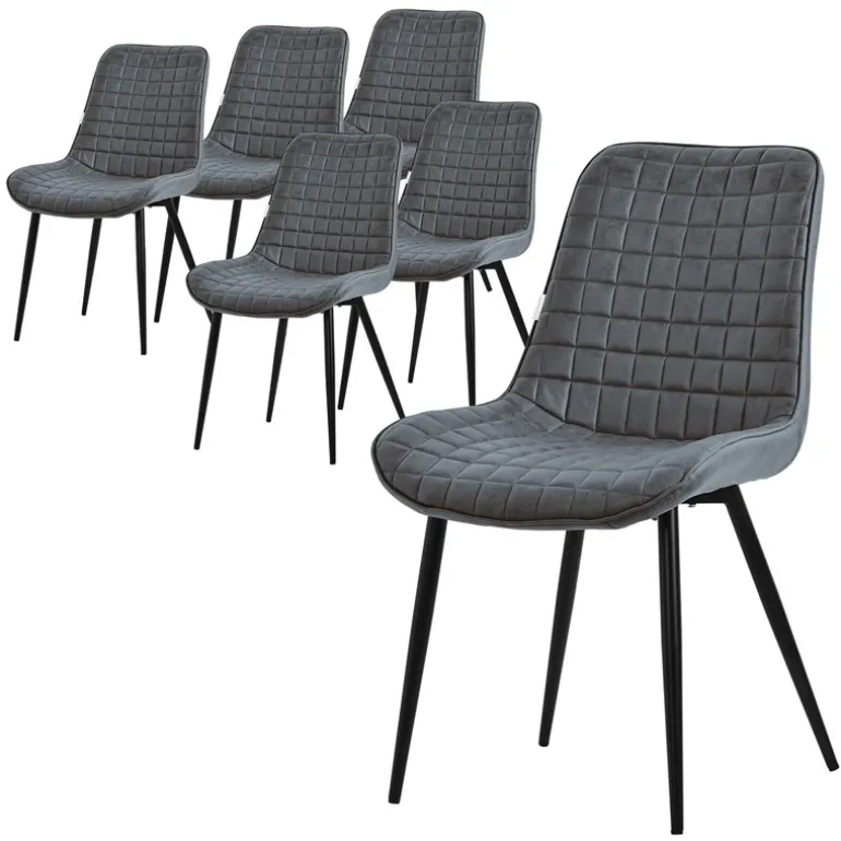 Esszimmerstuhl 6er Set Anthrazit mit Kunstlederbezug und Stahlbeinen Küchenstuhl mit Rückenlehne ML-Design
