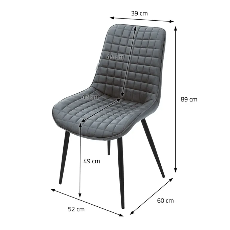 Esszimmerstuhl 6er Set Anthrazit mit Kunstlederbezug und Stahlbeinen Küchenstuhl mit Rückenlehne ML-Design