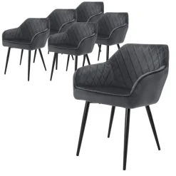 Esszimmerstuhl 6er Set Anthrazit Samtbezug mit Metallbeinen inkl. Montagematerial ML-Design