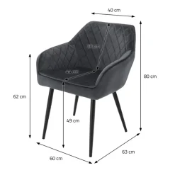 Esszimmerstuhl 6er Set Anthrazit Samtbezug mit Metallbeinen inkl. Montagematerial ML-Design