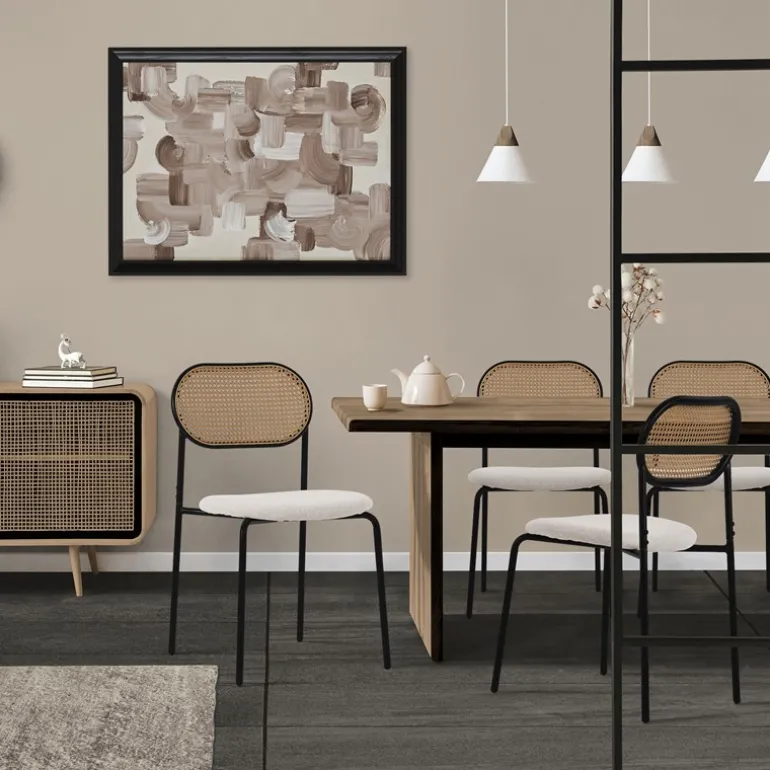 Esszimmerstuhl 2er Set Beige bis 120 kg Rattan Rückenlehne ML-Design