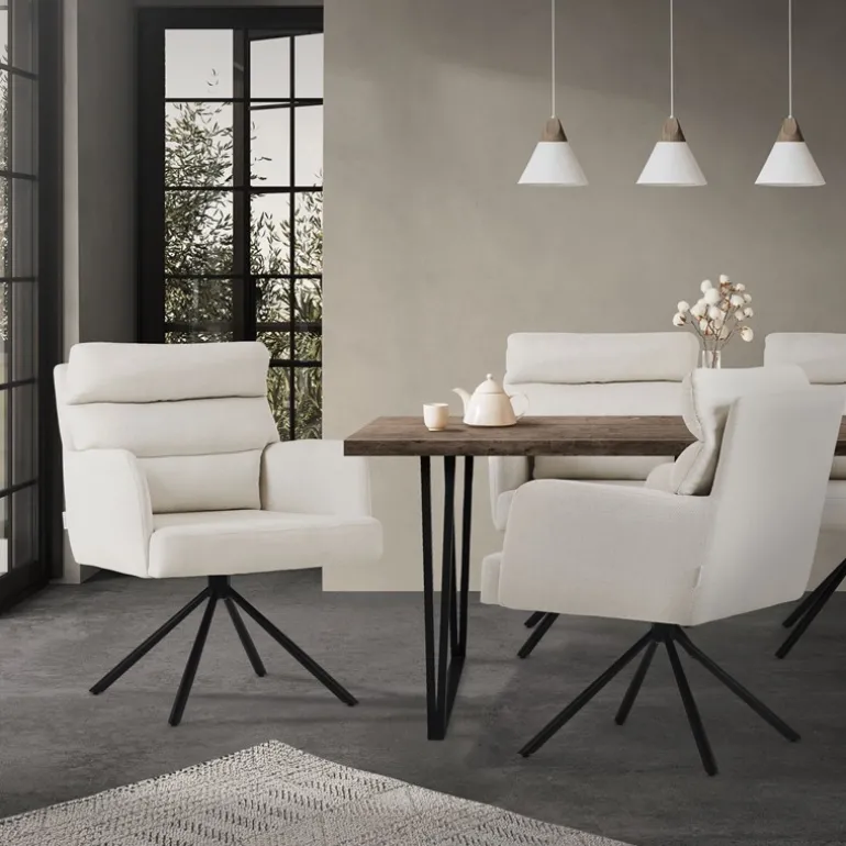 Esszimmerstuhl 2er Set Beige drehbar mit abnehmbaren Rückenkissen gepolstert bis 120 Kilogramm