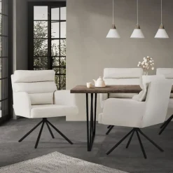 Esszimmerstuhl 6er Set Beige drehbar mit abnehmbaren Rückenkissen gepolstert bis 120 Kilogramm