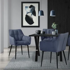 Esszimmerstuhl 4er Set Blau aus Frotteestoff mit dickem gepolsterter Sitz ML-Design