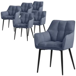 Esszimmerstuhl 6er Set Blau aus Frotteestoff mit dickem gepolsterter Sitz ML-Design