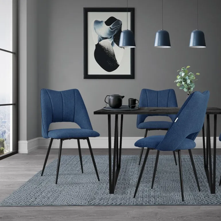 Esszimmerstuhl 6er Set Blau gepolstert inkl. Montagematerial Polsterstuhl Küchenstuhl ML-Design