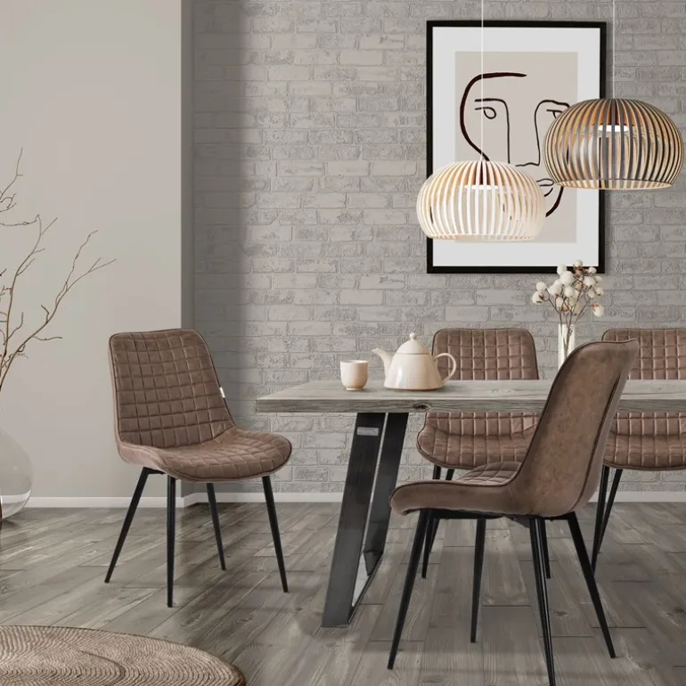 Esszimmerstuhl 2er Set Braun mit Kunstlederbezug und Stahlbeinen Küchenstuhl mit Rückenlehne ML-Design