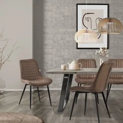 Esszimmerstuhl 6er Set Braun mit Kunstlederbezug und Stahlbeinen Küchenstuhl mit Rückenlehne ML-Design