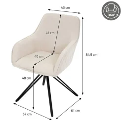 Esszimmerstuhl 2er Set drehbar Creme aus Textil Webstoff mit Rücken- und Armlehne ML-Design
