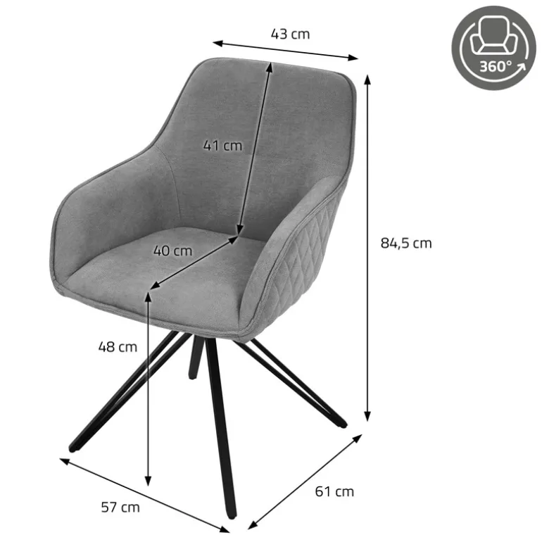 Esszimmerstuhl 2er Set drehbar Grau aus Textil Webstoff mit Rücken- und Armlehne ML-Design