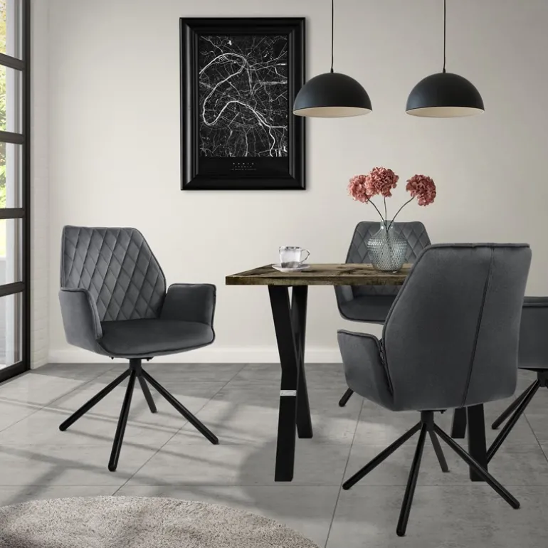 Esszimmerstuhl 2er Set drehbar mit Rücken- und Armlehnen Anthrazit Küchenstuhl mit Microfaser-Samtbezug ML-Design
