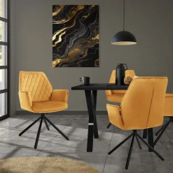 Esszimmerstuhl 2er Set drehbar mit Rücken- und Armlehnen Senfgelb Küchenstuhl mit Microfaser-Samtbezug ML-Design