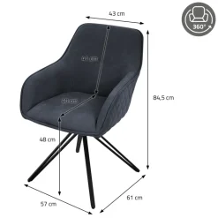Esszimmerstuhl 2er Set drehbar Schwarz aus Textil Webstoff mit Rücken- und Armlehne ML-Design