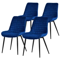 Esszimmerstuhl 4er Set Dunkelblau mit Samtbezug und Stahlbeinen Küchenstuhl mit Rückenlehne ML-Design