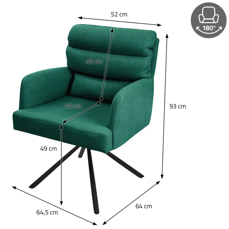 Esszimmerstuhl 4er Set Dunkelgrün drehbar mit abnehmbaren Rückenkissen gepolstert bis 120 Kilogramm ML-Design