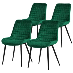 Esszimmerstuhl 4er Set Dunkelgrün mit Samtbezug und Stahlbeinen Küchenstuhl mit Rückenlehne ML-Design
