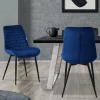 Esszimmerstuhl 2er Set Dunkelblau mit Samtbezug und Stahlbeinen Küchenstuhl mit Rückenlehne ML-Design