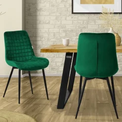 Esszimmerstuhl 2er Set Dunkelgrün mit Samtbezug und Stahlbeinen Küchenstuhl mit Rückenlehne ML-Design