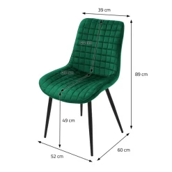 Esszimmerstuhl 2er Set Dunkelgrün mit Samtbezug und Stahlbeinen Küchenstuhl mit Rückenlehne ML-Design