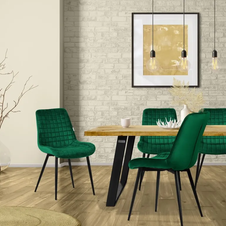 Esszimmerstuhl 2er Set Dunkelgrün mit Samtbezug und Stahlbeinen Küchenstuhl mit Rückenlehne ML-Design