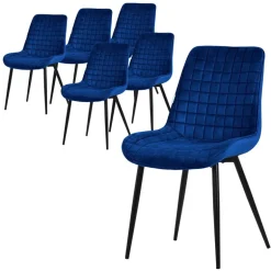 Esszimmerstuhl 6er Set Dunkelblau mit Samtbezug und Stahlbeinen Küchenstuhl mit Rückenlehne ML-Design