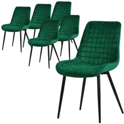 Esszimmerstuhl 6er Set Dunkelgrün mit Samtbezug und Stahlbeinen Küchenstuhl mit Rückenlehne ML-Design