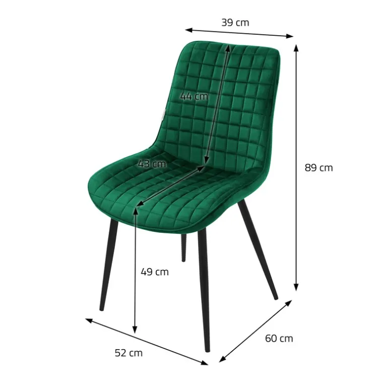 Esszimmerstuhl 6er Set Dunkelgrün mit Samtbezug und Stahlbeinen Küchenstuhl mit Rückenlehne ML-Design