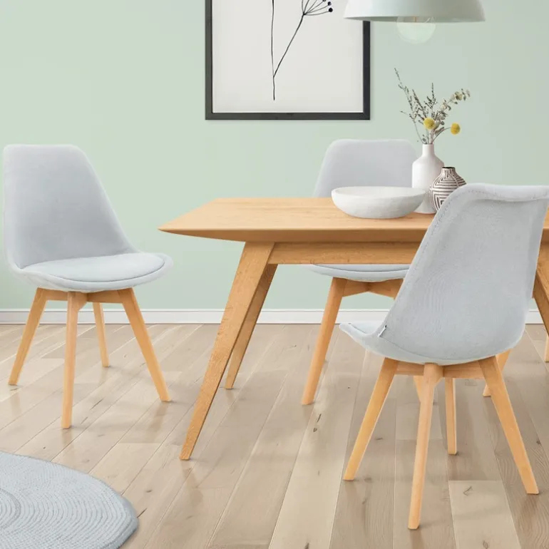 Esszimmerstuhl 4er Set Grau Leinenbezug mit Holzbeinen ML-Design
