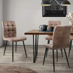 Esszimmerstuhl 4er Set Große Quadrat Steppung Braun Kunstlederbezug mit Metallbeinen inkl. Montagematerial ML-Design