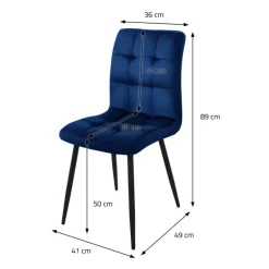 Esszimmerstuhl 4er Set Große Quadrat Steppung Dunkelblau Samtbezug mit Metallbeinen inkl. Montagematerial ML-Design
