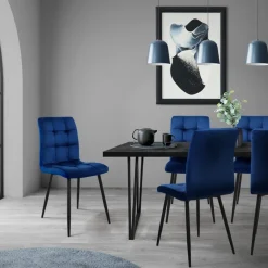 Esszimmerstuhl 4er Set Große Quadrat Steppung Dunkelblau Samtbezug mit Metallbeinen inkl. Montagematerial ML-Design