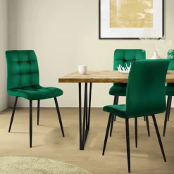 Esszimmerstuhl 4er Set Große Quadrat Steppung Dunkelgrün Samtbezug mit Metallbeinen inkl. Montagematerial ML-Design