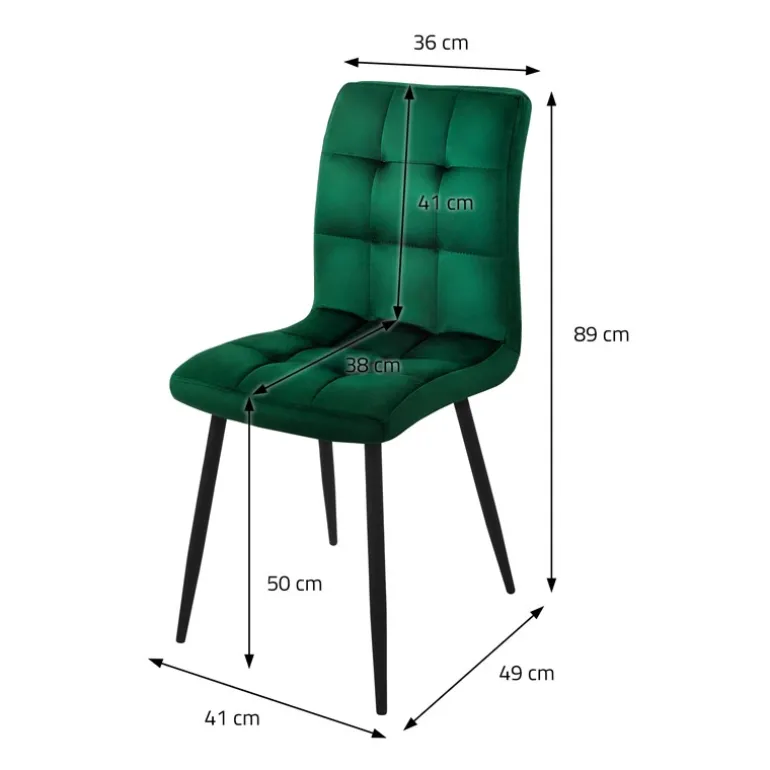 Esszimmerstuhl 4er Set Große Quadrat Steppung Dunkelgrün Samtbezug mit Metallbeinen inkl. Montagematerial ML-Design