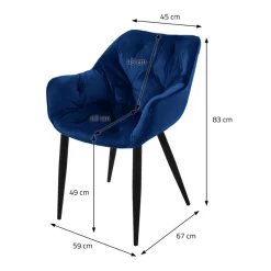 Esszimmerstuhl 4er Set Große Rauten Steppung mit Rücken- und Armlehnen Dunkelblau Küchenstuhl mit Microfaser-Samtbezug ML-Design