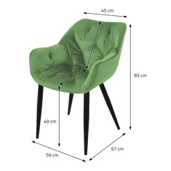 Esszimmerstuhl 4er Set Große Rauten Steppung mit Rücken- und Armlehnen Salbei Küchenstuhl mit Microfaser-Samtbezug ML-Design