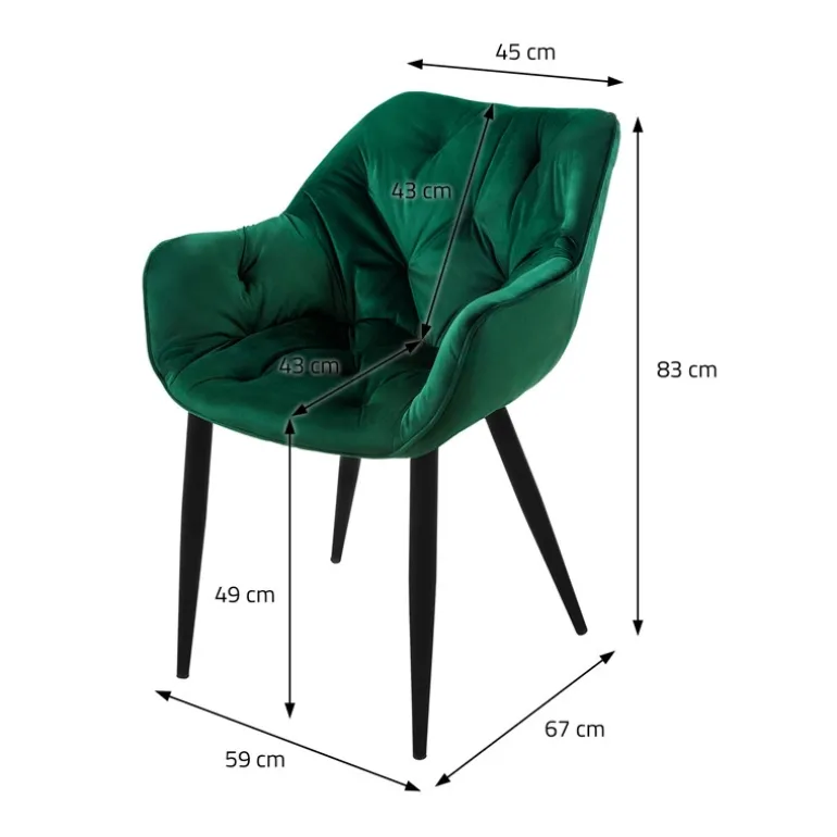 Esszimmerstuhl 2er Set Große Rauten Steppung mit Rücken- und Armlehnen Dunkelgrün Küchenstuhl mit Microfaser-Samtbezug ML-Design