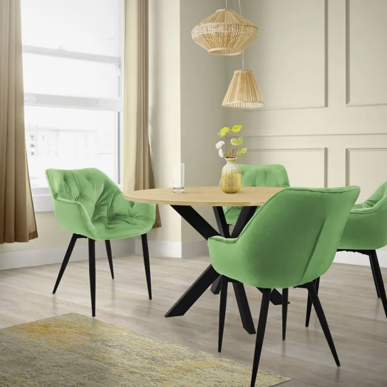 Esszimmerstuhl 2er Set Große Rauten Steppung mit Rücken- und Armlehnen Salbei Küchenstuhl mit Microfaser-Samtbezug ML-Design