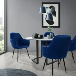 Esszimmerstuhl 4er Set Linierte Steppung mit Rücken- und Armlehnen Blau Küchenstuhl mit Microfaser-Samtbezug ML-Design