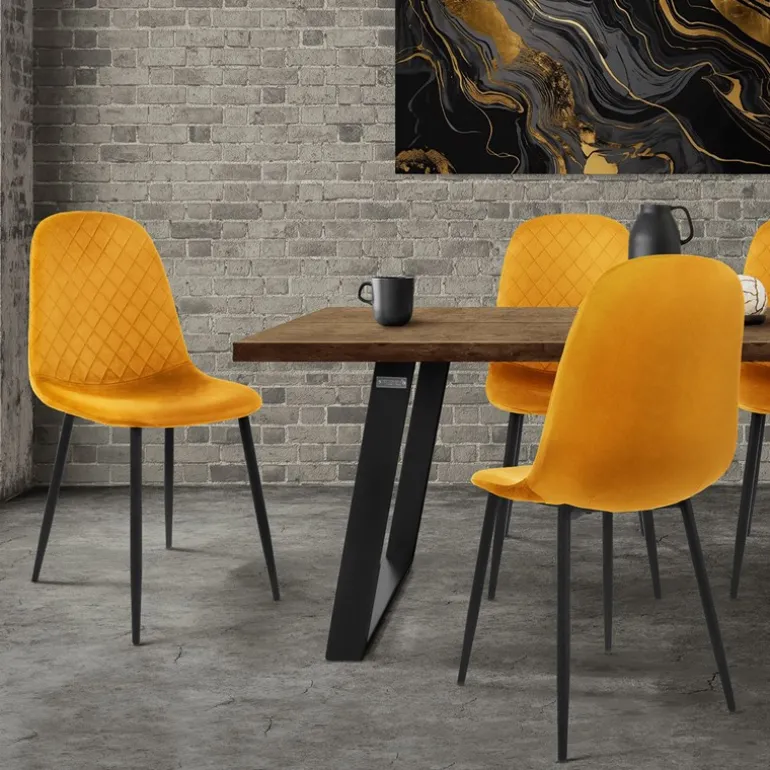 Esszimmerstuhl 4er Set mit Rückenlehne Senfgelb Küchenstuhl mit Microfaser-Samtbezug ML-Design