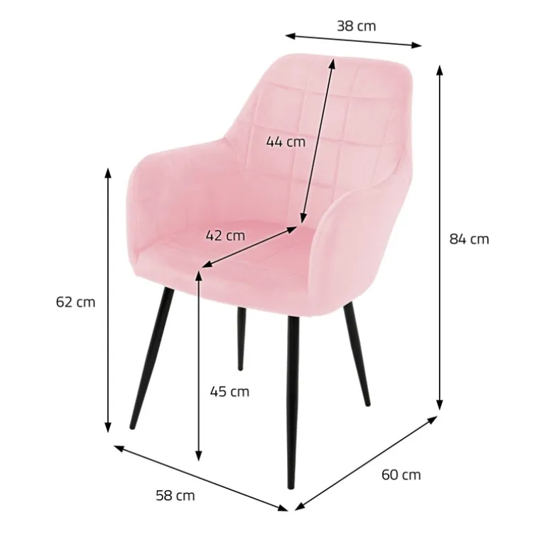 Esszimmerstuhl 4er Set mit Rücken- und Armlehnen Grau/Rosa Küchenstuhl mit Microfaser-Samtbezug