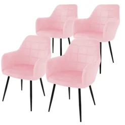 Esszimmerstuhl 4er Set mit Rücken- und Armlehnen Rosa Küchenstuhl mit Microfaser-Samtbezug