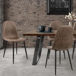 Esszimmerstuhl 4er Set mit Rückenehne Braun Küchenstuhl mit Kunstleder Bezug ML-Design