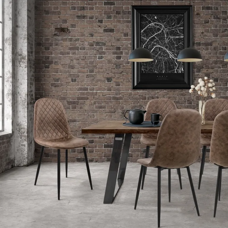 Esszimmerstuhl 4er Set mit Rückenehne Braun Küchenstuhl mit Kunstleder Bezug ML-Design