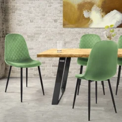 Esszimmerstuhl 4er Set mit Rückenehne Salbei Küchenstuhl mit Microfaser-Samtbezug ML-Design