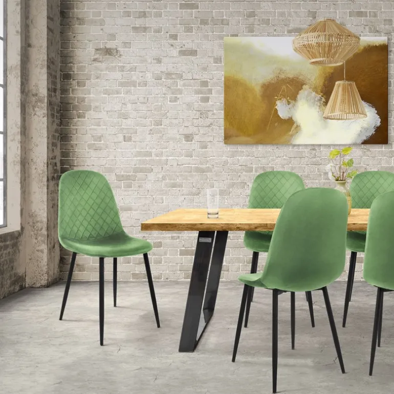 Esszimmerstuhl 4er Set mit Rückenehne Salbei Küchenstuhl mit Microfaser-Samtbezug ML-Design