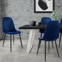 Esszimmerstuhl 4er Set mit Rückenlehne Dunkelblau Küchenstuhl mit Microfaser-Samtbezug ML-Design