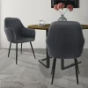 Esszimmerstuhl 2er Set mit Rücken- und Armlehnen Grau Küchenstuhl mit Microfaser-Samtbezug ML-Design