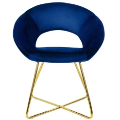 Esszimmerstuhl 2er Set mit runder offener Rückenlehne Blau aus Samt mit goldenen Metallbeinen ML-Design