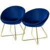 Esszimmerstuhl 2er Set mit runder Rückenlehne Blau aus Samt mit goldenen Metallbeinen ML-Design