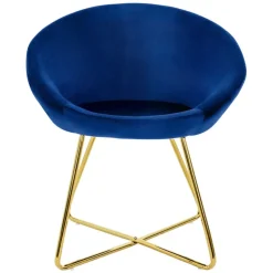 Esszimmerstuhl 2er Set mit runder Rückenlehne Blau aus Samt mit goldenen Metallbeinen ML-Design